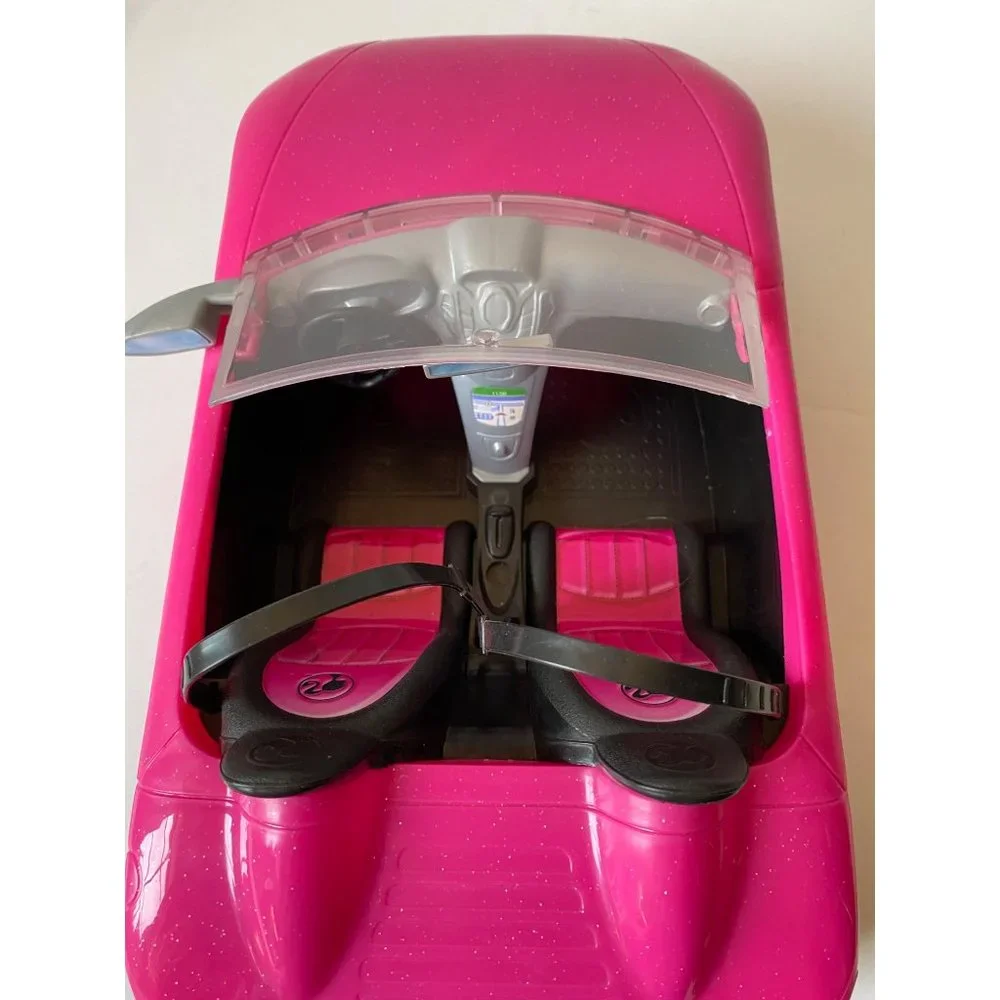 Barbie's sports car hot pink convertible doll size two seats glitter Mattel 2013